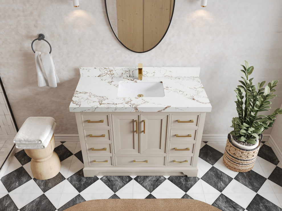 Charlotte 48" Single Sink Bath Vanity in Fine Grain 2" Viola Gold