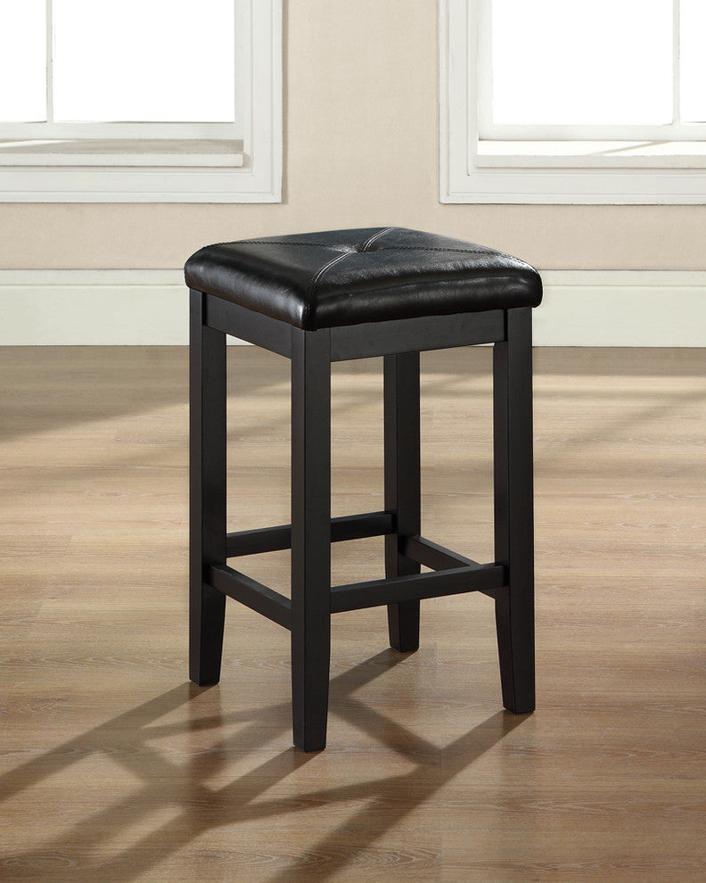 Upholstered Square Seat Barstool, Black, 24" Seat Height, Set of 2