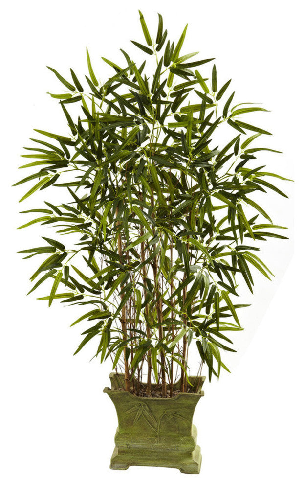 Full product on white background; front-facing view showing the entire bamboo tree and decorative planter; no overlays.
