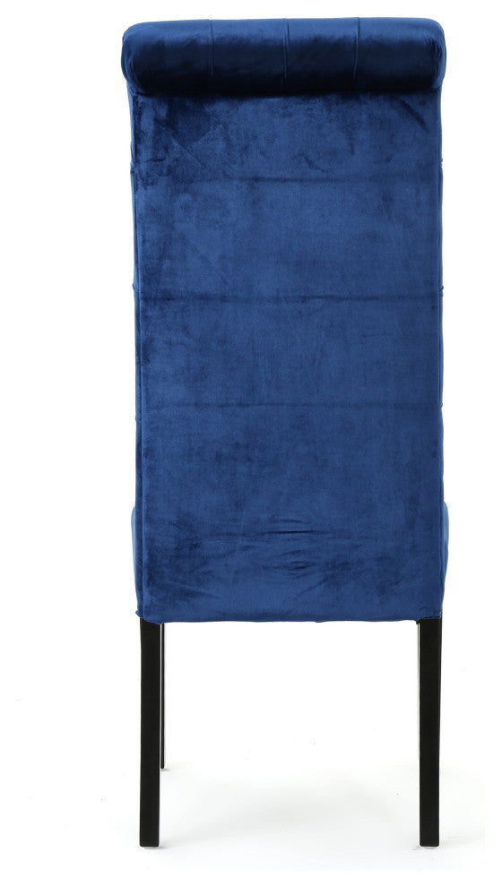 GDF Studio Leona Tall Back Tufted New Velvet Dining Chairs, Set of 2, Navy Blue