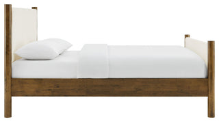 Maven King Size Boucle Upholstered Platform Bed, Feather Walnut