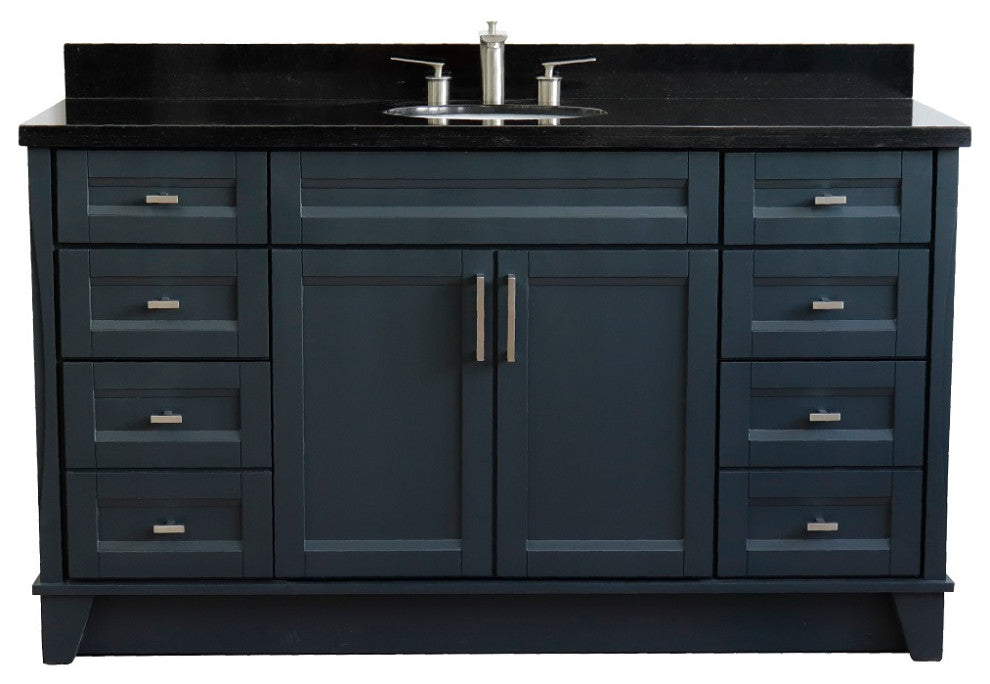 61" Single Sink Vanity, Dark Gray Finish And Black Galaxy Granite