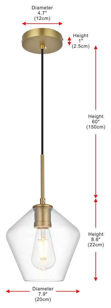 Home Living 8" Pendant Clear Shade, Satin Gold