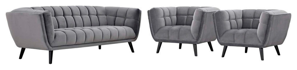 Bestow 3-Piece Velvet Sofa and Armchair Set Gray