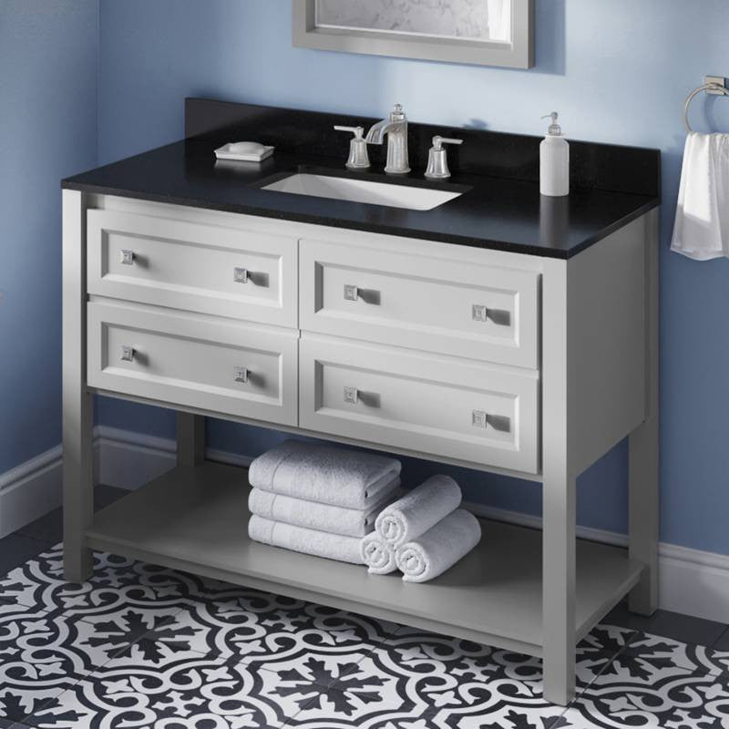 Adler Transitional 48" Grey Vanity, Black Granite Vanity Top