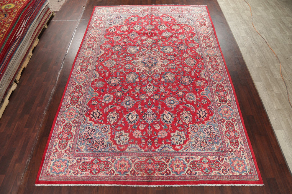 Consigned, Vintage Handmade Oriental Traditional Persian Area Rug, Red, 10x15