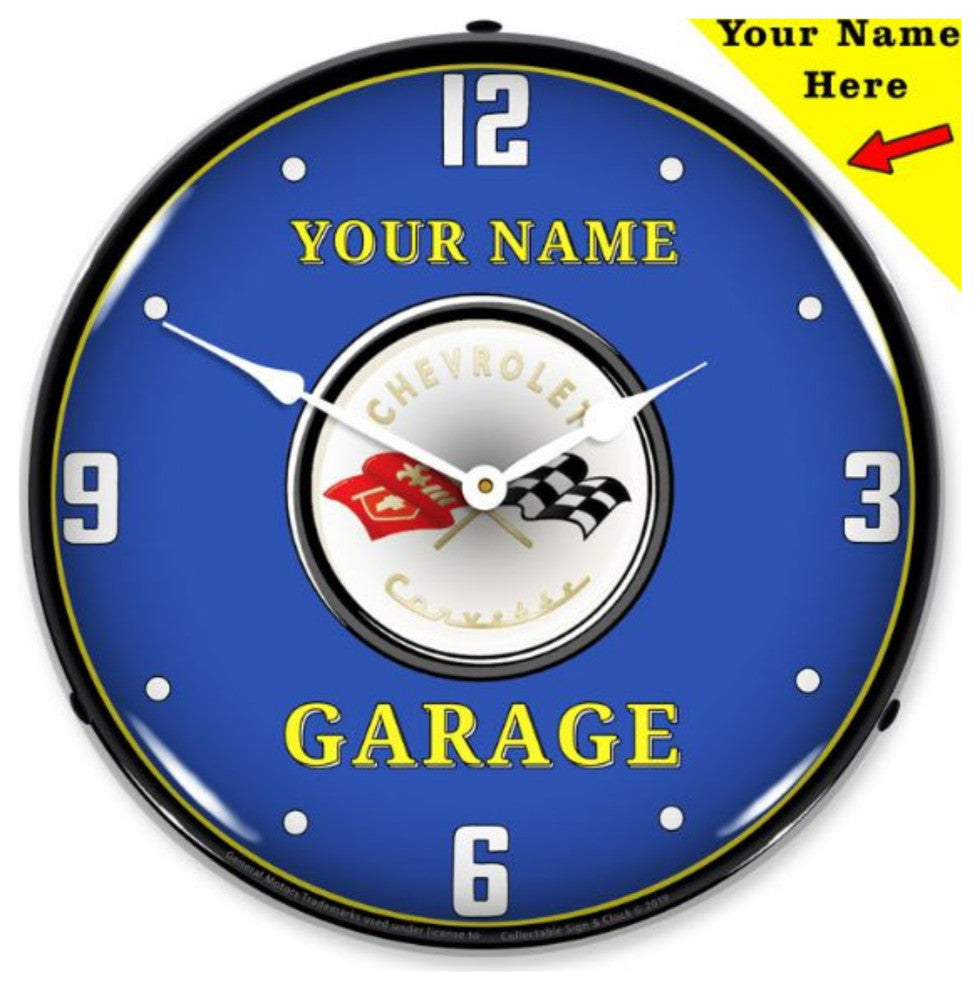 GM19081014 Add Your Name C1 Corvette Garage Clock