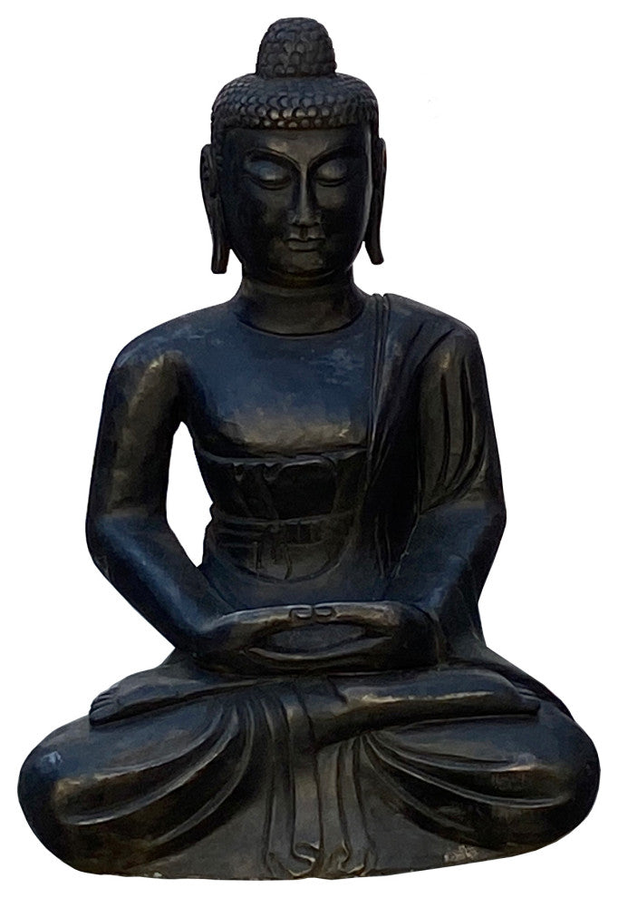 Chinese Black Color Stone Carved Sitting Buddha Amitabha Shakyamuni Statue cs596