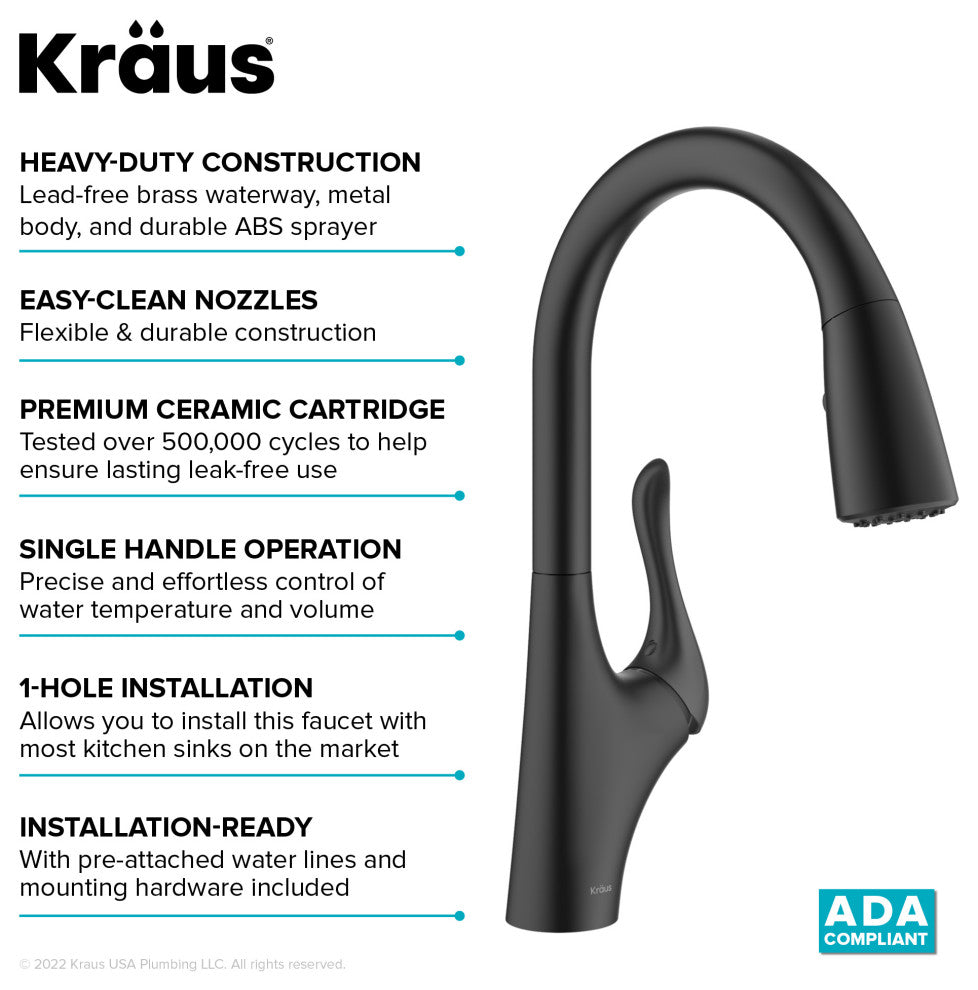 Merlin Pull-Down 1-Hole Kitchen Faucet Matte Black