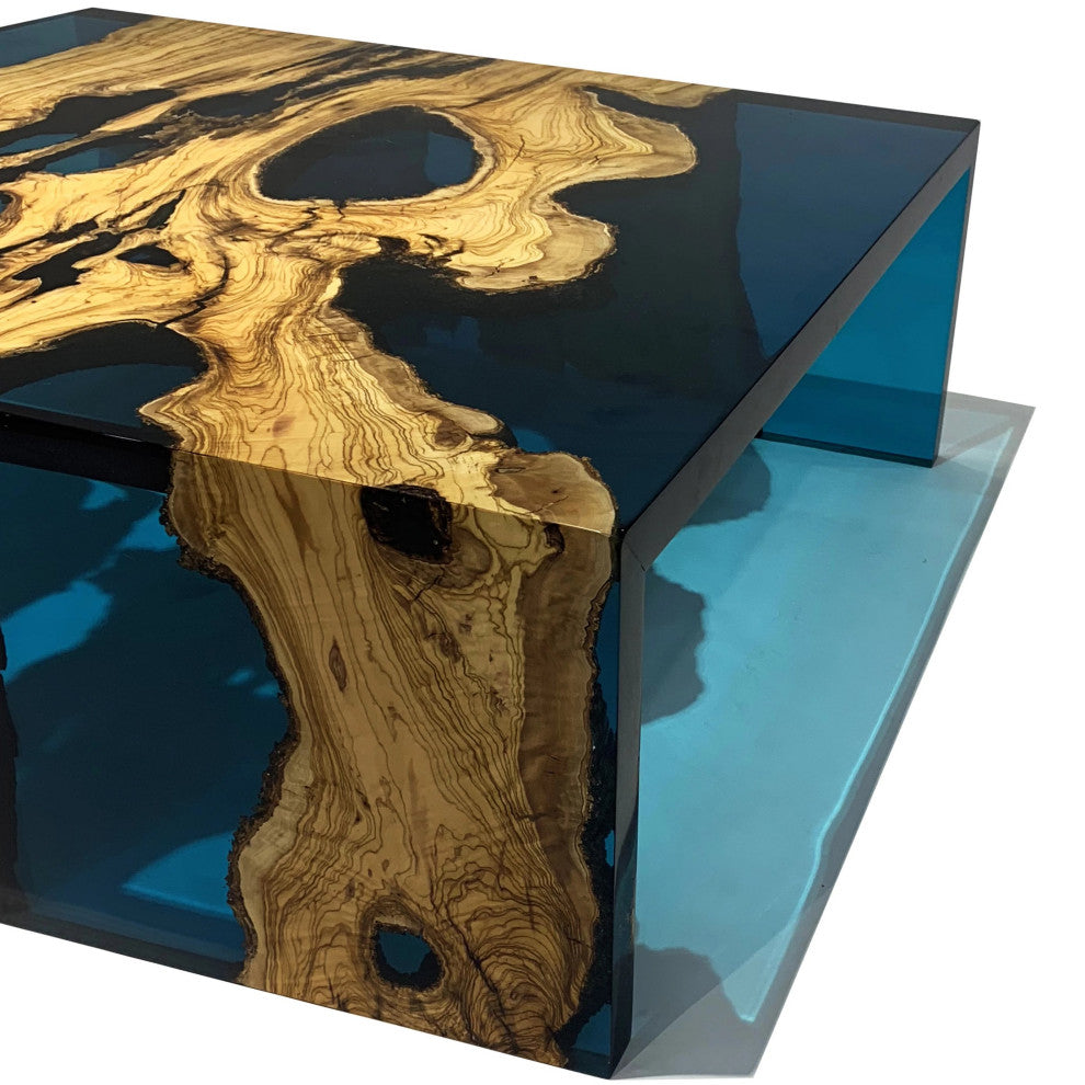 Blue Waterfall Olive Coffee Table, 27.6"