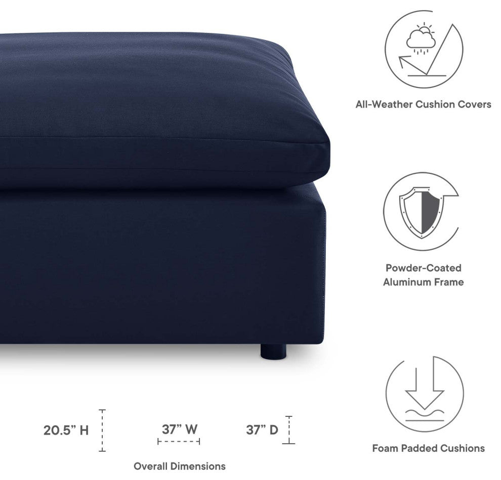 Modular Ottoman Lounge Chair, Blue Navy, Modern, Outdoor Patio Hospitality