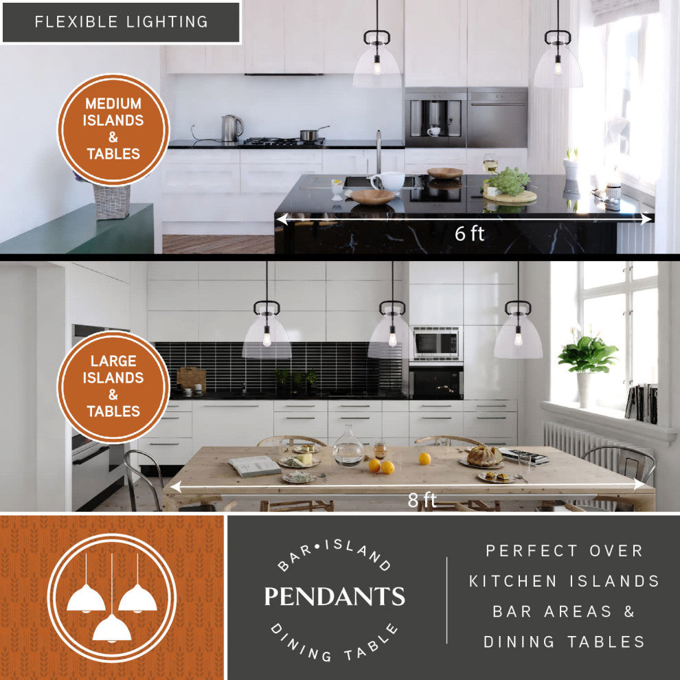 Madrona 1 Light Black Contemporary Pendant Light Clear Glass, Black