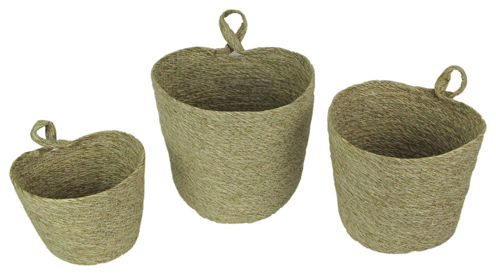 Set of 3 Woven Hanging Basket Decorative Organizer Pockets Home Storage Decor