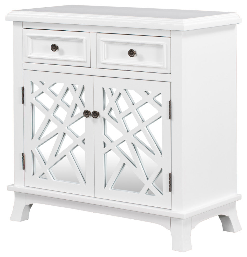Wood Double Door Accent Cabinet with 2 Drawers, White, 30'' X 14''