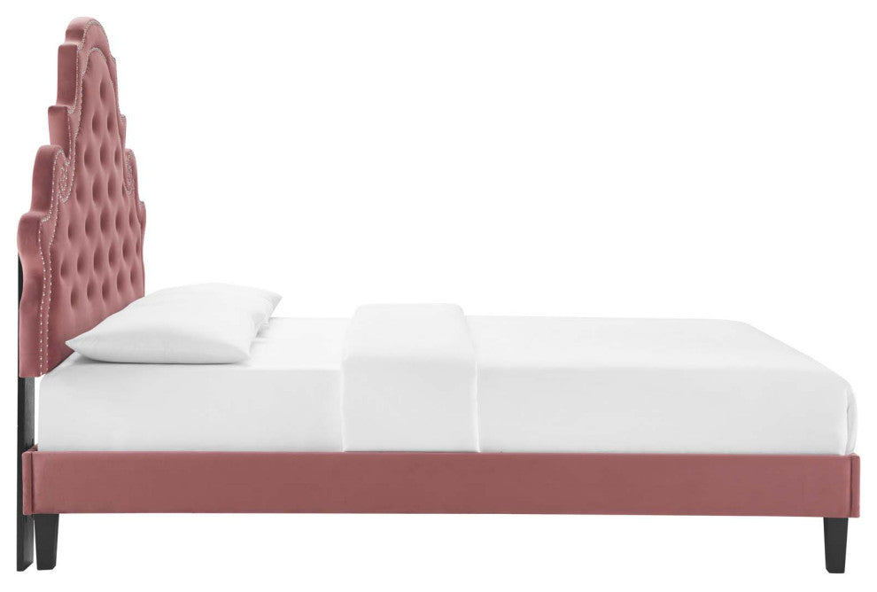 Gwyneth Tufted Performance Velvet King Platform Bed - Dusty Rose