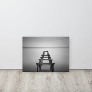 Soft Lake and Abandoned Pier Black and White Landscape Photo Canvas Art Print, 18" X 24"