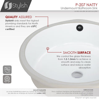 STYLISH 16" Round Undermount Ceramic Bathroom Sink With 2 Overflow Finishes