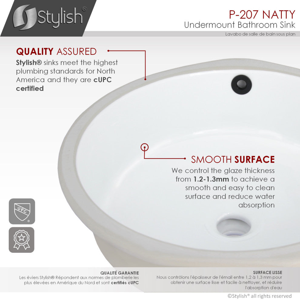 STYLISH 16" Round Undermount Ceramic Bathroom Sink With 2 Overflow Finishes