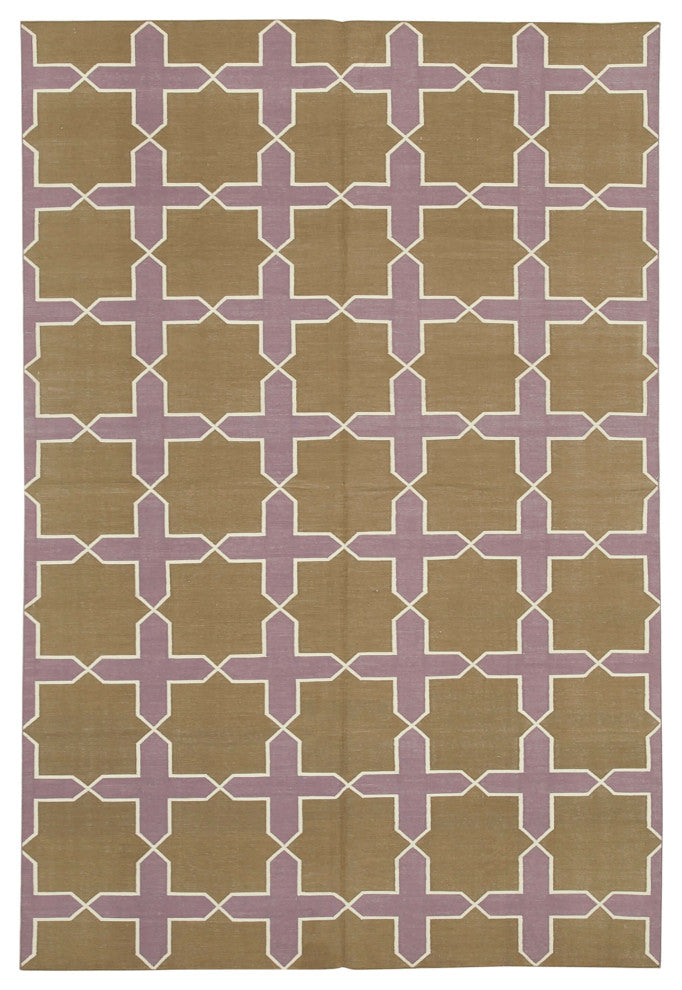 Rug N Carpet - Handmade Wool 6' 0'' x 8' 11'' Geometric Dhurrie Kilim Rug