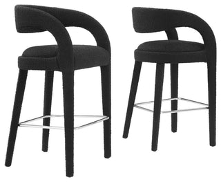 Pinnacle Boucle Upholstered Bar Stool Set of 2, Black Silver
