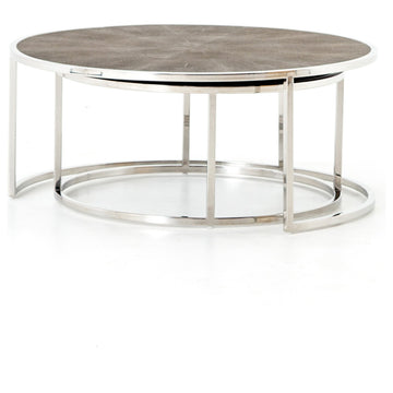 Four Hands Faux Shagreen 2-Piece Nesting Coffee Table Set, Stainless Steel