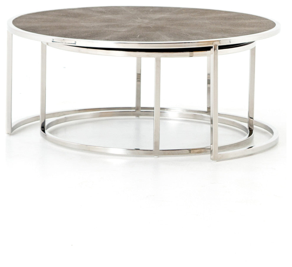 Four Hands Faux Shagreen 2-Piece Nesting Coffee Table Set, Stainless Steel