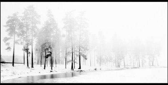 "Winter River" Floater Framed Painting Print on Canvas, 36"x18"