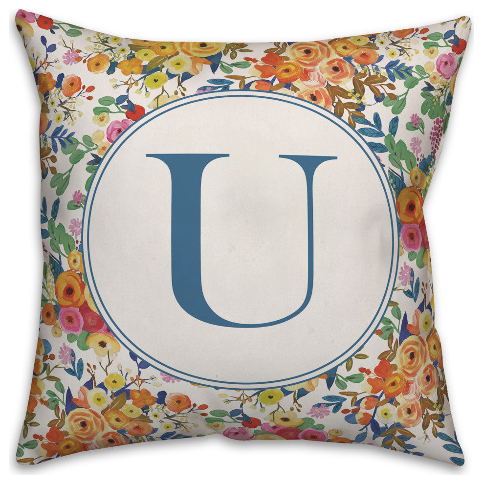 Wildflower Monogram U 18x18 Spun Poly Pillow