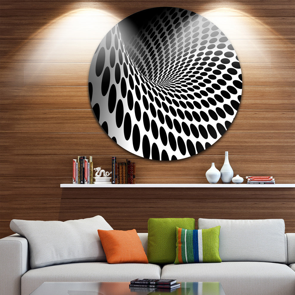 Waves and Circles Black n' White, Abstract Art Round Metal Artwork, Disc of 23 I