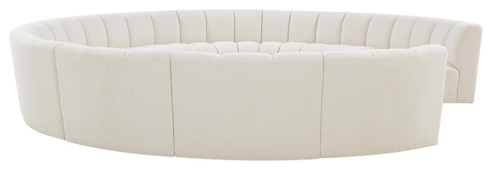Infinity Black Boucle Fabric Upholstered Arc Shaped Modular Sectional, Cream, 11-Piece, Arc-Shaped