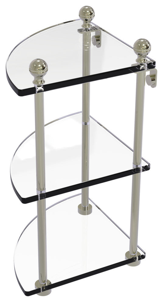 Mambo 3 Tier Corner Glass Shelf, Polished Nickel
