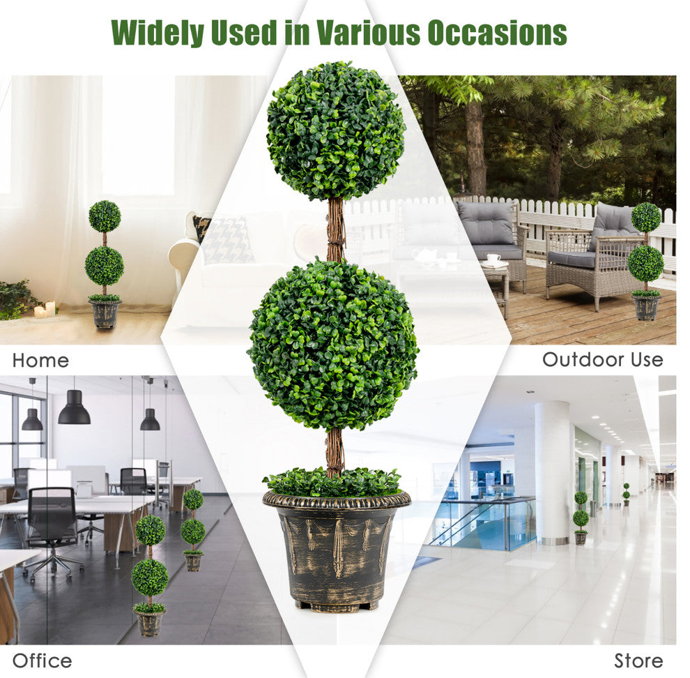 Costway 36'''' Artificial Topiary Double Ball Tree Indoor Outdoor UV Resistant