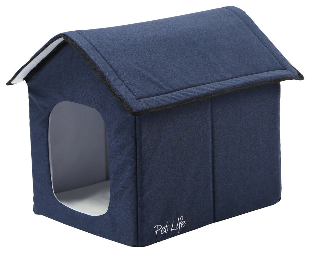 Pet Life "Hush Puppy" Heating and Cooling Collapsible Pet House, Navy, Small