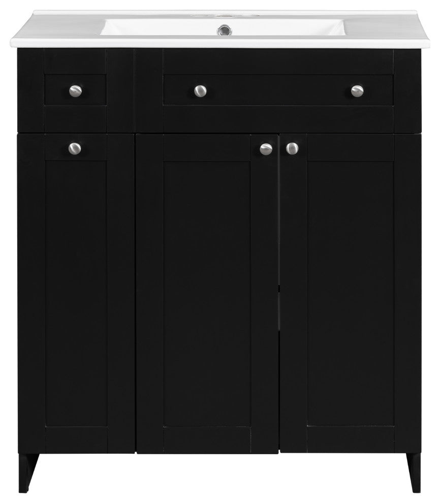 TATEUS 30" Bathroom Vanity with Ceramic Basin Resin Sink, black