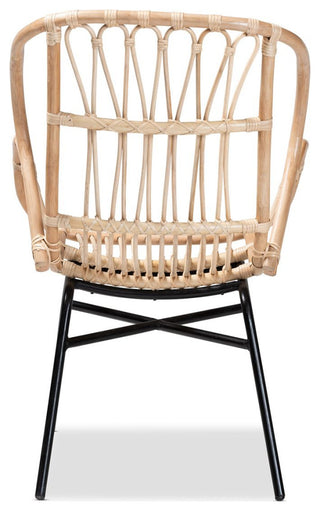 Caelia Modern Bohemian Natural Brown Rattan and Black Metal Chair