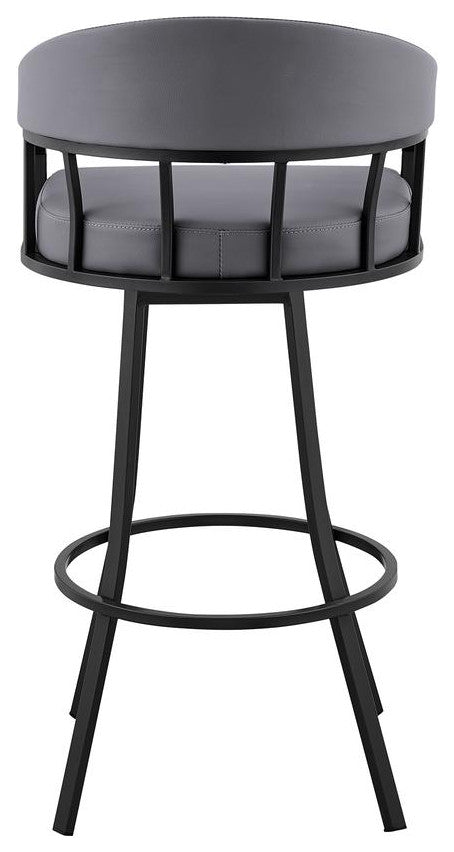 Palmdale 26 Swivel Slate Grey Faux Leather and Black Metal Bar Stool