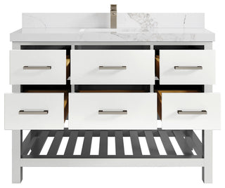 Parker 48 Single Sink Bath Vanity in White 2" Calacatta Nuvo