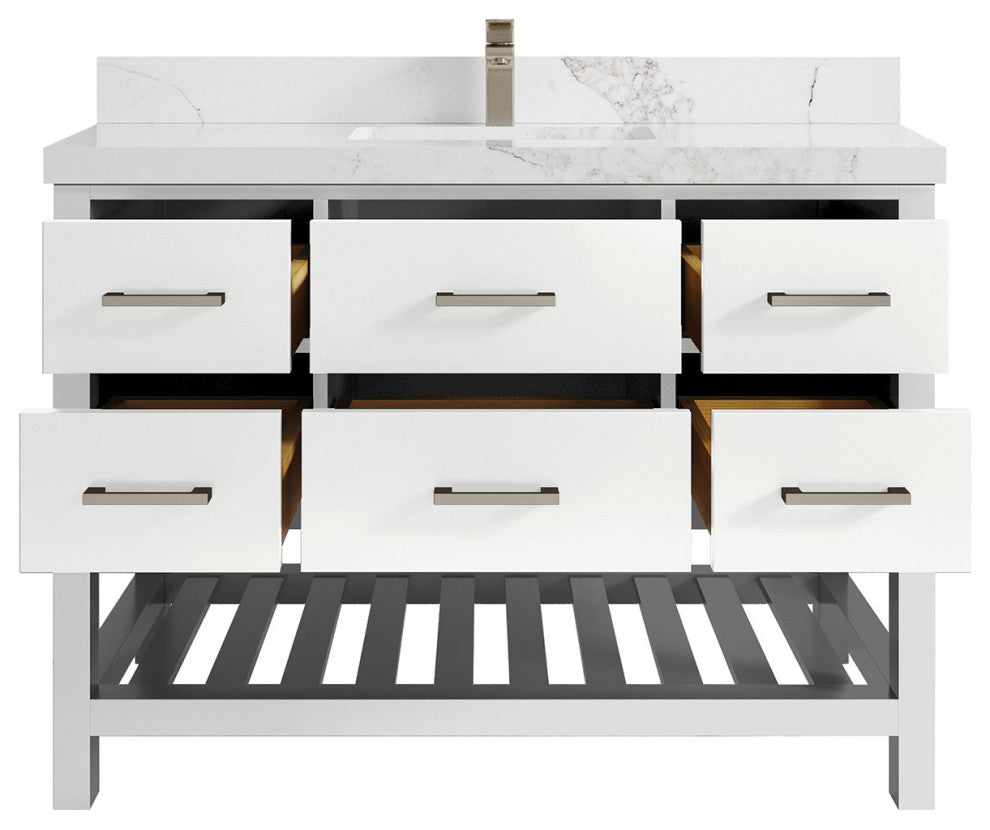 Parker 48 Single Sink Bath Vanity in White 2" Calacatta Nuvo