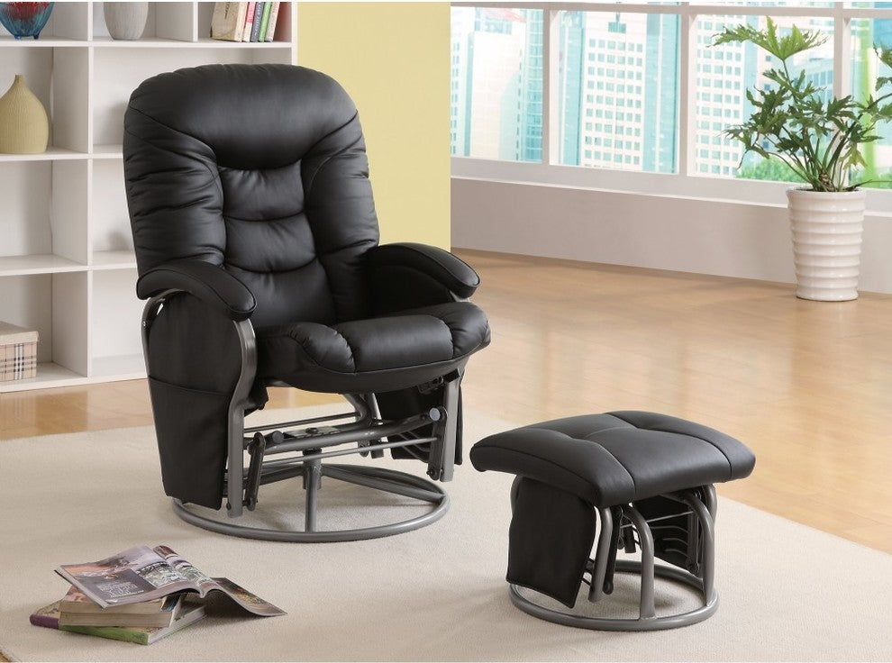Stylishly Sophisticated Glider Chair With Ottoman, Black
