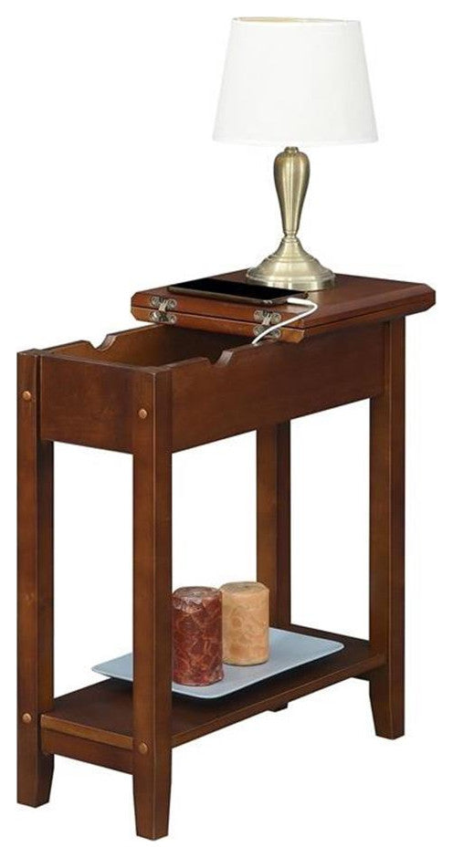 American Heritage Flip-Top End Table with Charging Station in Espresso Wood