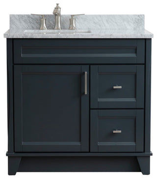 37" Single Sink Vanity, Dark Gray Finish With White Carrara Marble