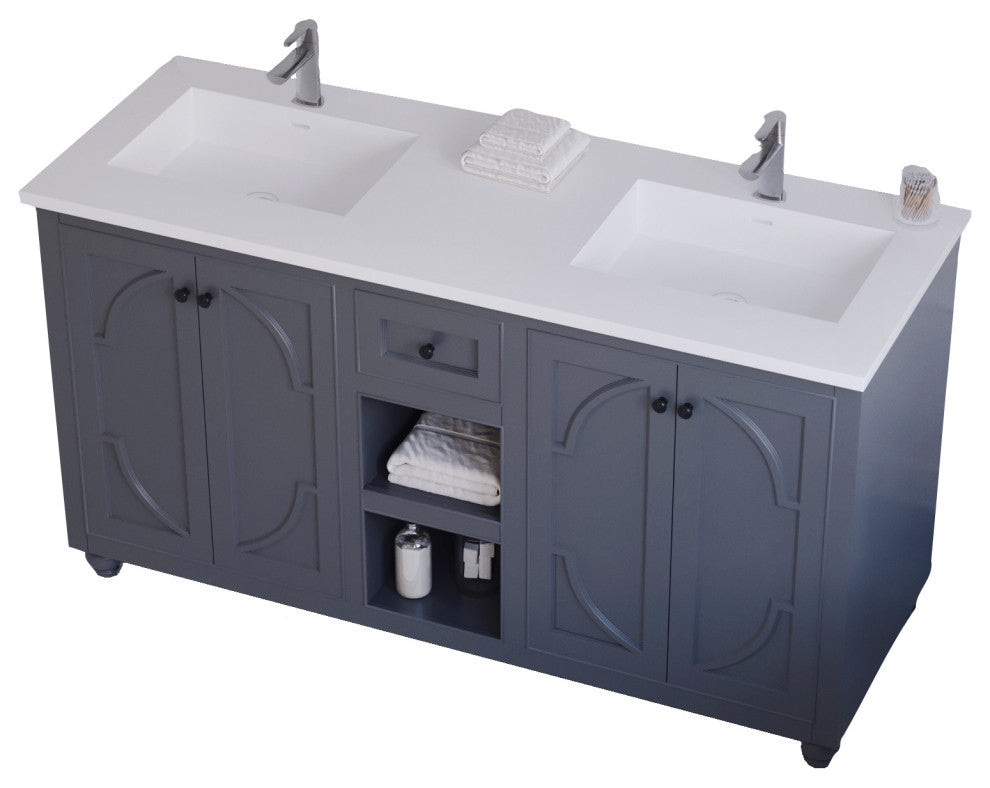 Laviva 313613-60G-MW 60" Maple Grey Double Sink Vanity + Stone Solid Surface To