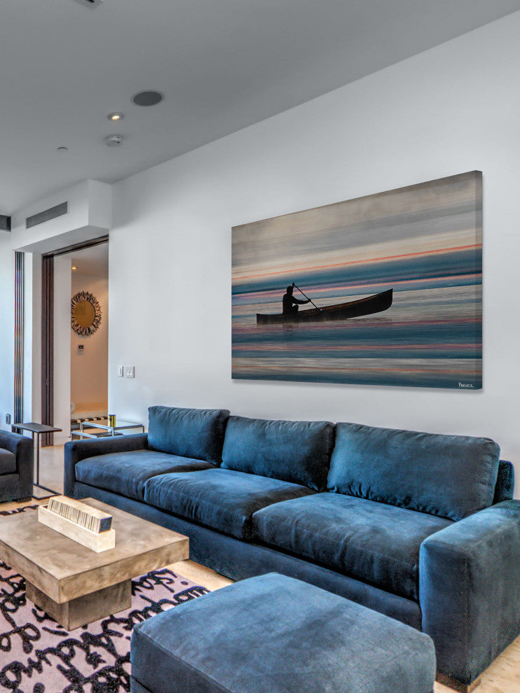 "Canoe on Lake" Fine Art Canvas Print, 18"x12"