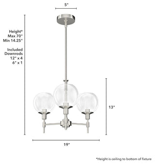 Xidane Brushed Nickel, Clear Glass 3 Light Chandelier Light