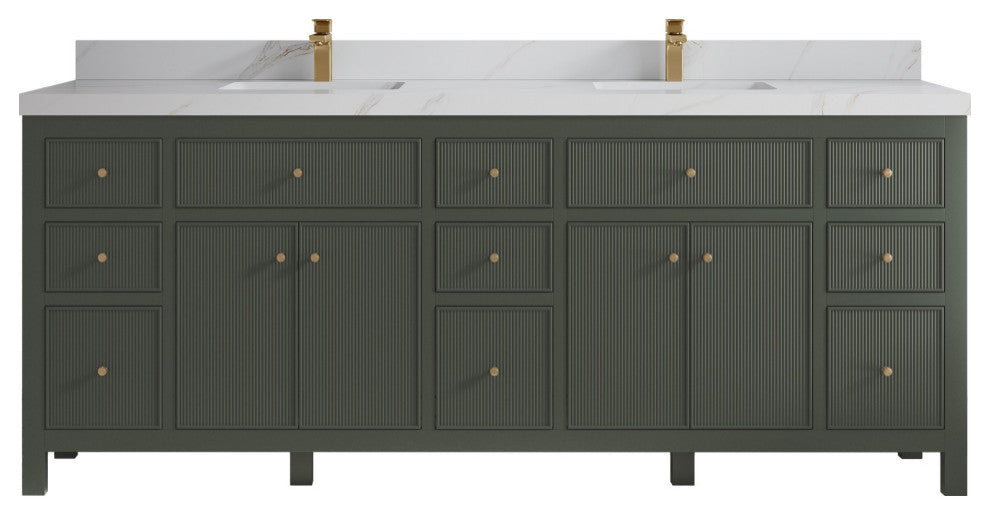 Sonoma 84" Double Sink Bath Vanity in Pewter Green, 2" Calacatta Sienna