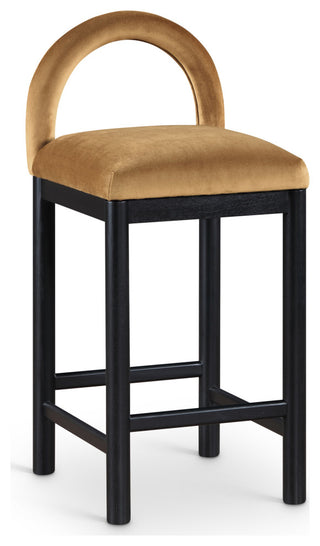 Conrad Upholstered Bar and Counter Stool, Saddle, Velvet, Black