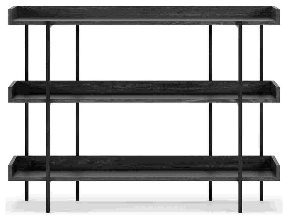 Benzara BM262965 Bookshelf With 3 Tier Design and Metal Legs, Black and Gray