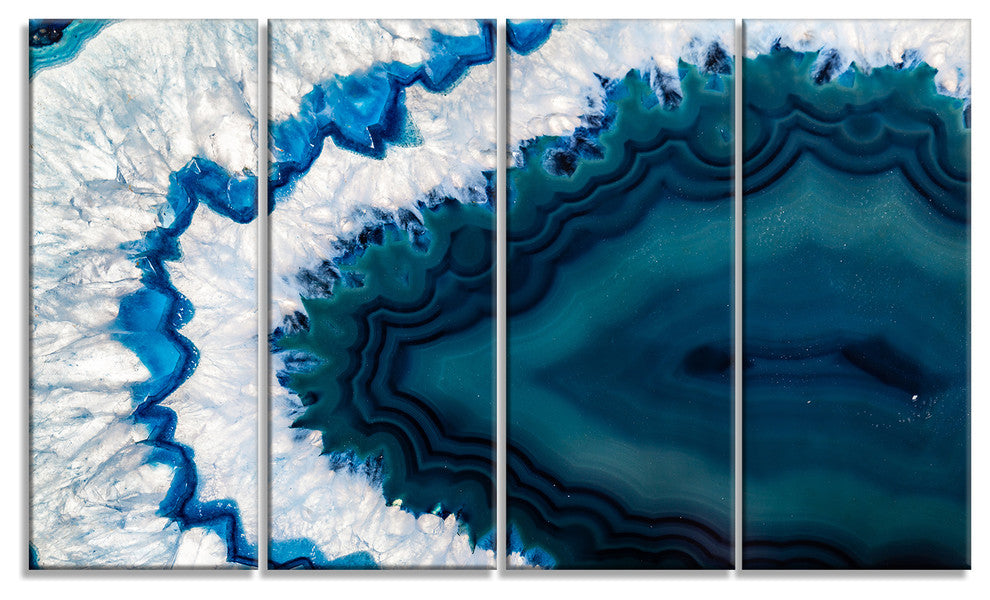Blue Brazilian Geode, Abstract Canvas Wall Art Print, 48"x28", 4 Panels