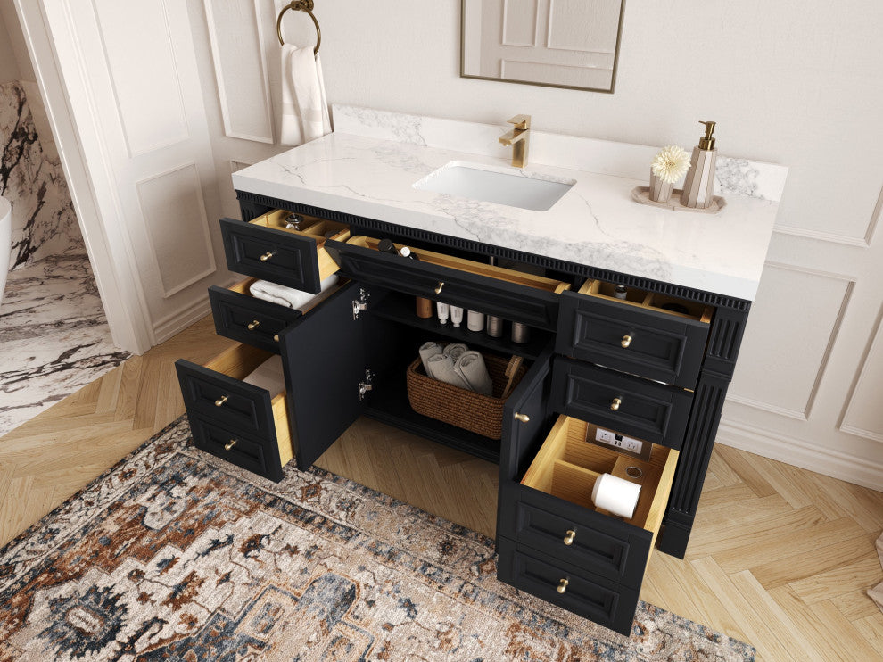 Paris 60" Single Sink Bathroom Vanity, Black 2" Viola Brown
