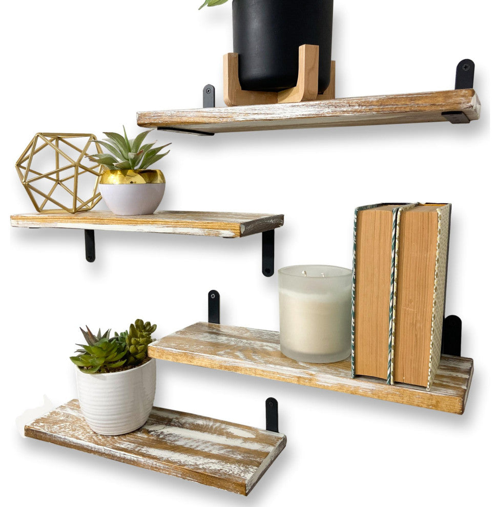 Barn Walls Floating Shelves - Set of 4, Boho Whitewash